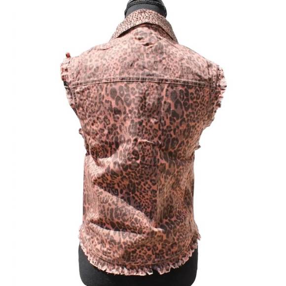 NEW ENGLISH ROSE women's animal print distressed vest in blush/black - Picture 3 of 3